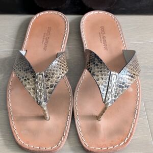 Dolce & Gabbana Tan Beige Snakeskin Thong Sandals